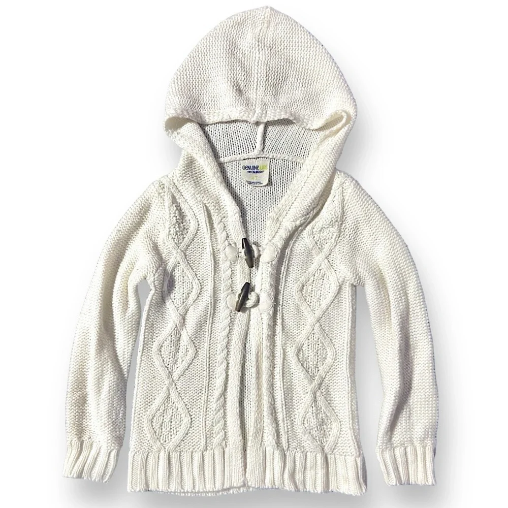 Oshkosh Toddler Girls Clothes 4t Ivory Cable Knit Hooded Cardigan Coat Sweater